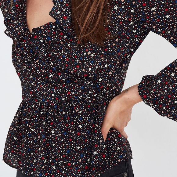 Madewell Silk Ruffle-Hem Wrap Top in Starry Night - Picture 2 of 3